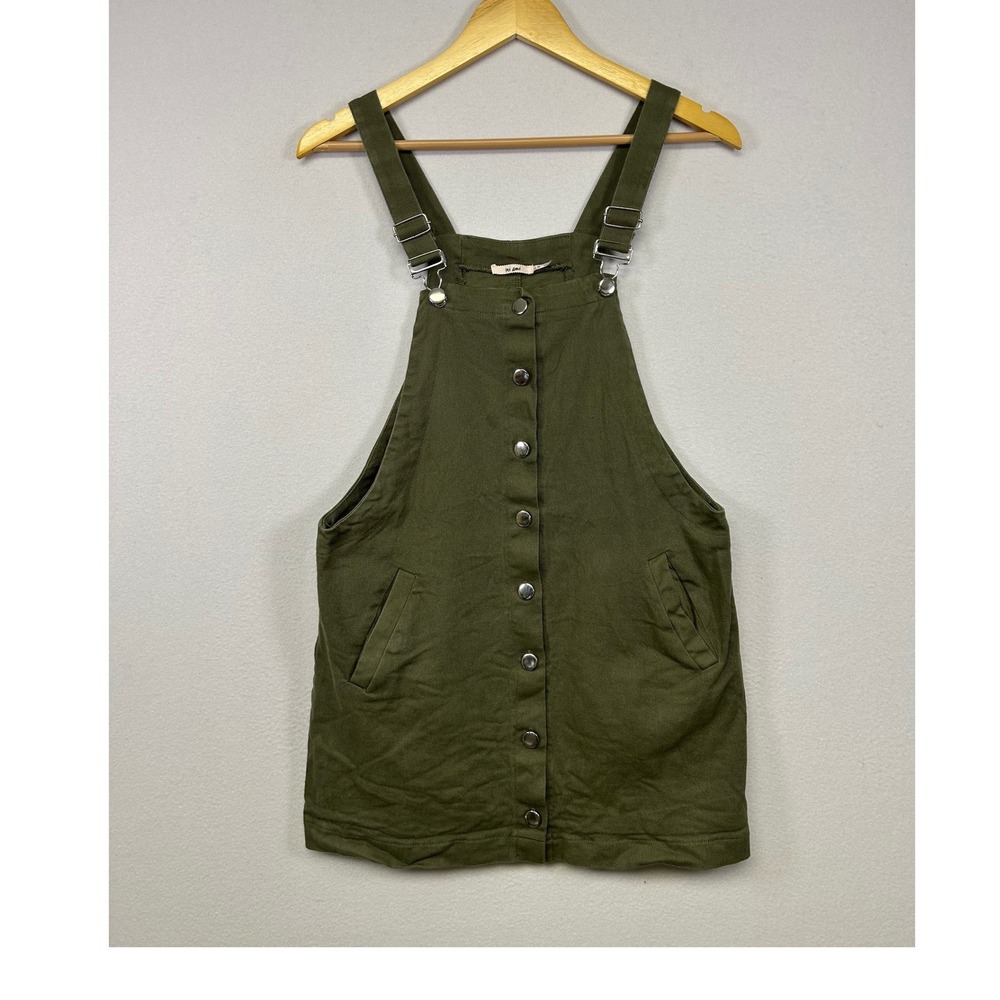 Utility Gorpcore Mi Ami Womens‎ Medium Olive Green Button Front Pinafore Dress